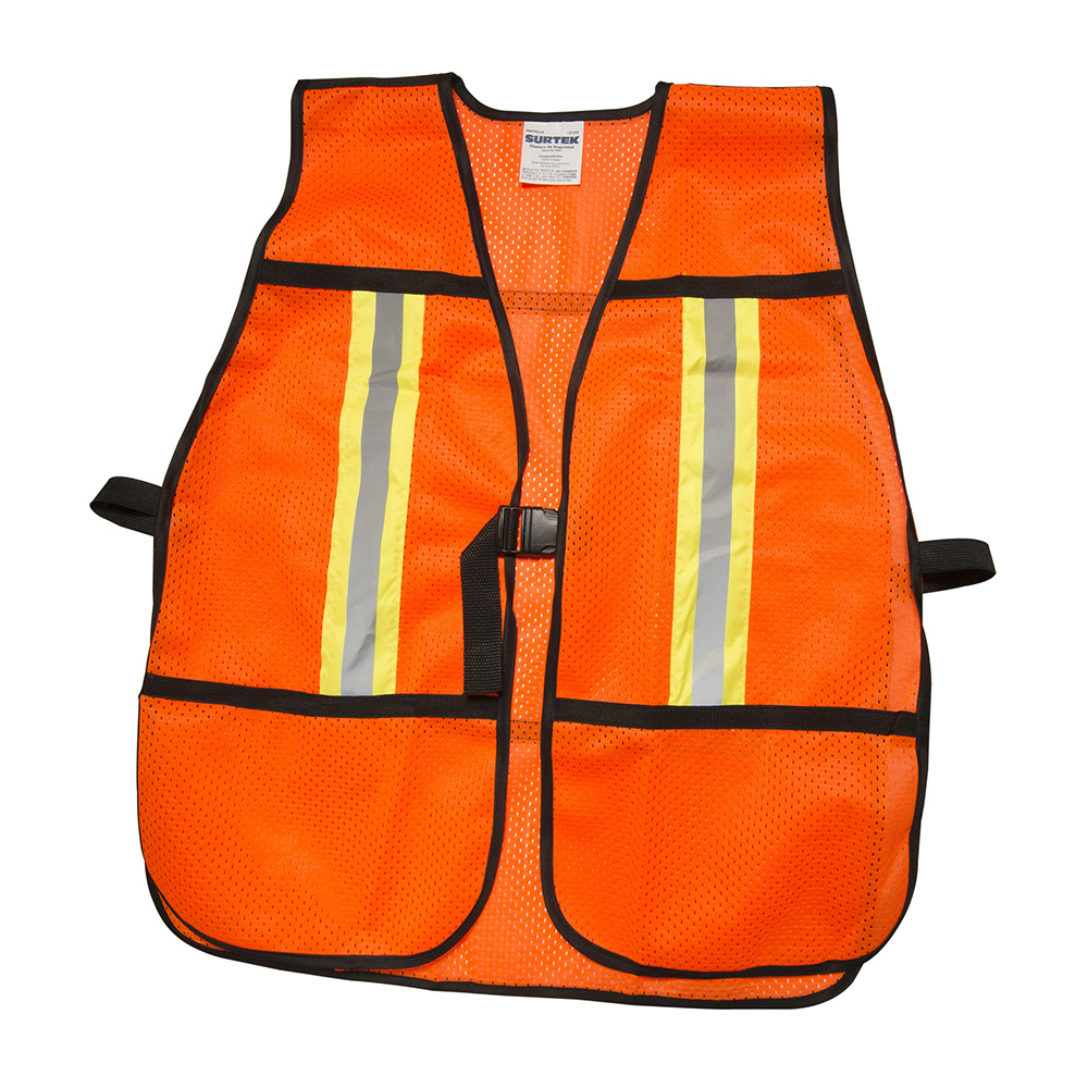 SURTEK Chaleco de seguridad de tela naranja con correas ajustables y cintas reflejantes