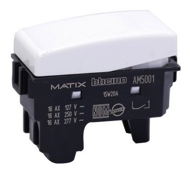 BTICINO Interruptor sencillo matix 1P, 9/12, 16A, 250V, blanco