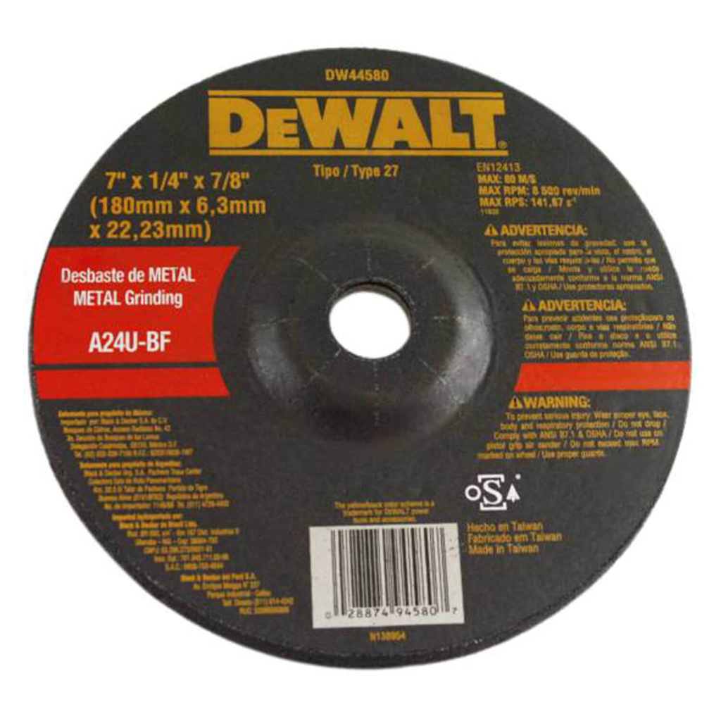 DEWALT Disco de corte y desbaste para metal de 7"x¼"x7/8"