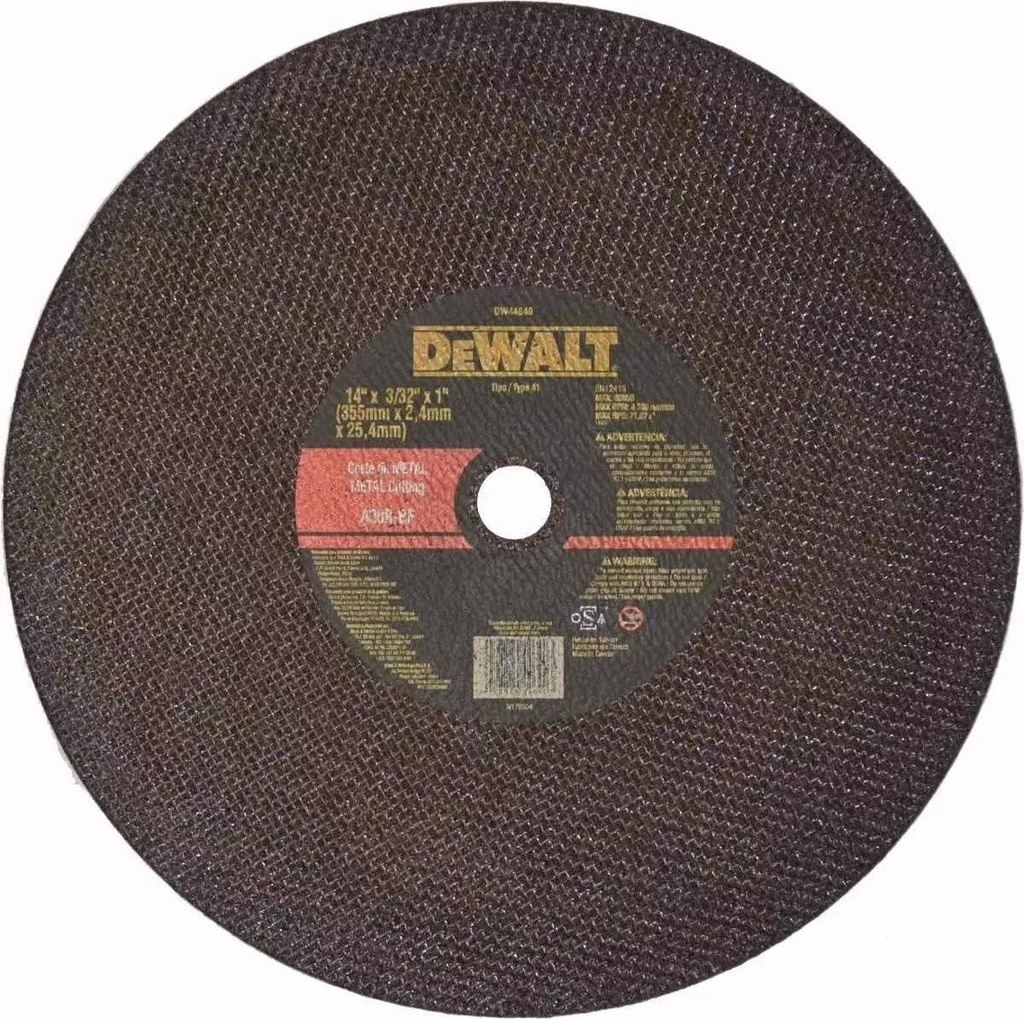 DEWALT Disco de corte para metal de 14"x3/32"x1"