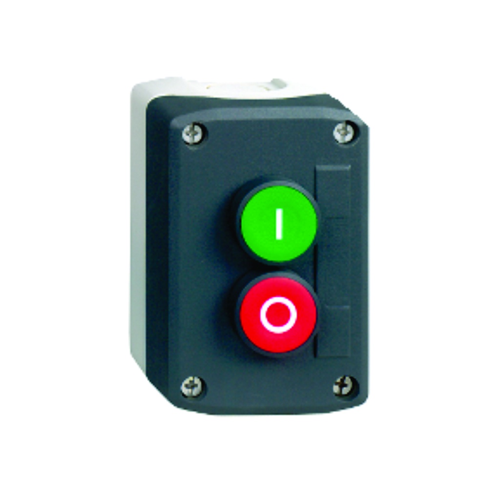Caja de control XAL-D con 2 pulsadores, "''I'''' verde 1 NO, ''O'' rojo 1 NC, Harmony XALD