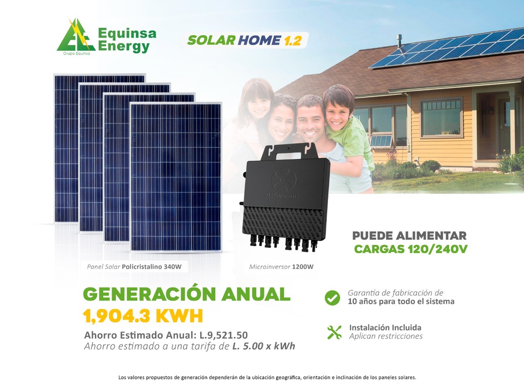 Sistema de 1 micro inversor de 1200W + 4 Paneles solares de 340W