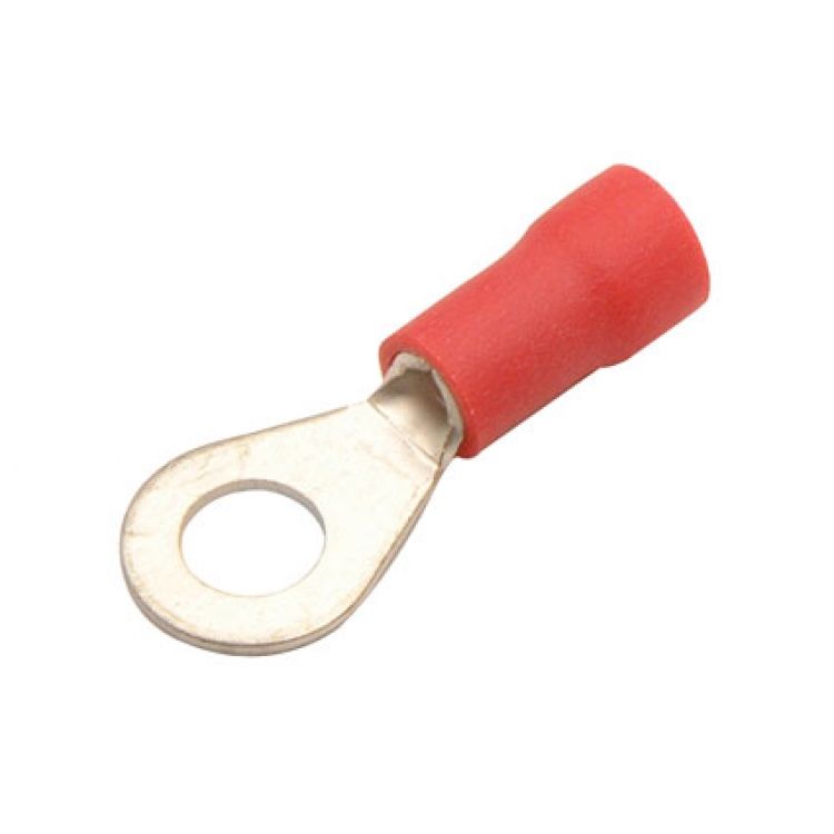 Terminal de ojo aislado RV1.25-5 rojo para cable 22-16 AWG y tornillo # 10