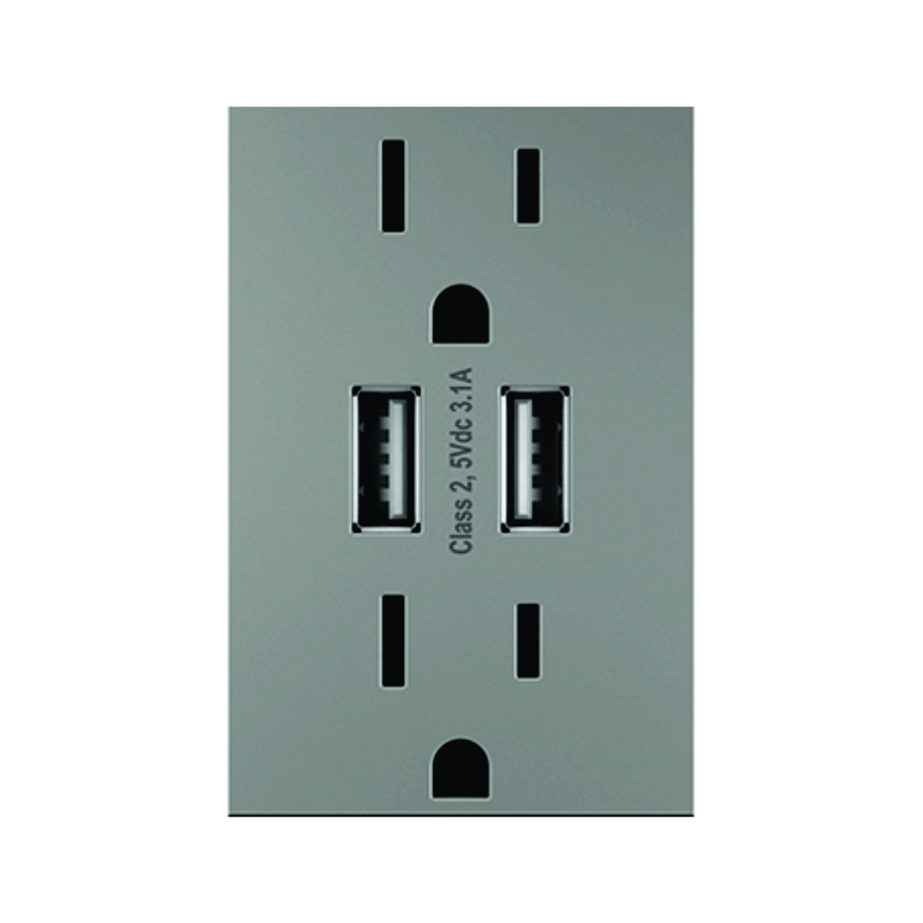 LEGRAND Adorne Toma-USB doble 15A, 120VAC, 120V, magnesio