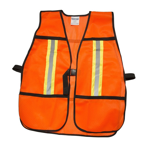 [HER.07.082] SURTEK Chaleco de seguridad de tela naranja con correas ajustables y cintas reflejantes