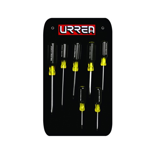 [HER.04.654] [9400A] URREA Juego de 7 desarmadores cushion grip combinado