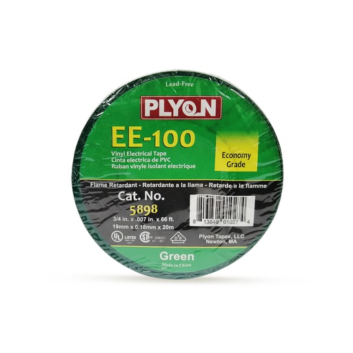 [CIN.01.016] [EE-100_VER] Cinta aislante ¾" x 60' UL LISTED verde