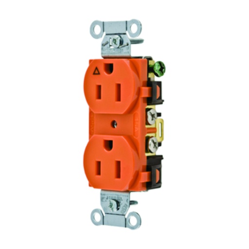 [WIR.02.038] HUBBELL IG15CR Tomacorriente doble comercial polarizado, 2P, 15A, 125V, 5-15R, naranja