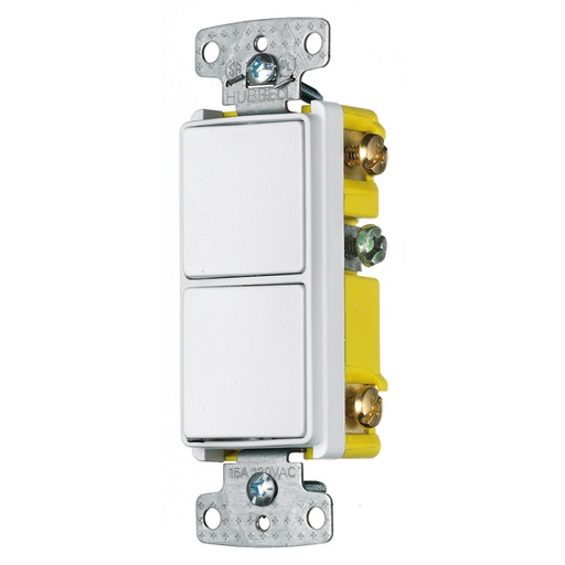 [WIR.03.078] HUBBELL RCD101W Interruptor doble decorativo 1P, 15A, 120V AC, blanco