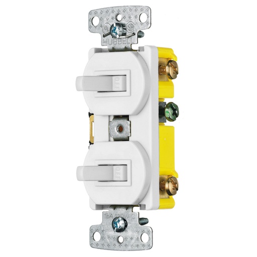 [WIR.03.098] [RC101W] HUBBELL RC101W Interruptor doble 1P, 15A, 120V AC, blanco