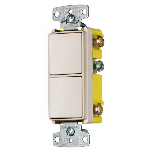[WIR.03.097] HUBBELL RCD101LA Interruptor doble decorativo 1P, 15A, 120VAC, almond