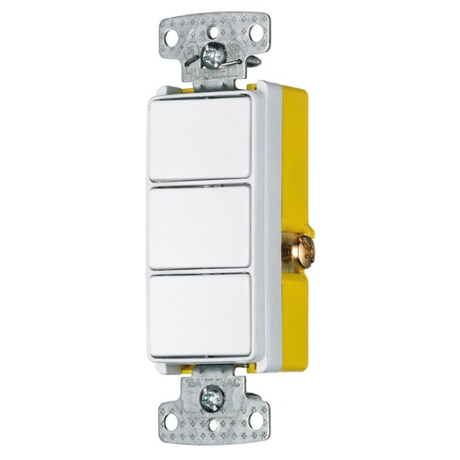 [WIR.03.132] HUBBELL RCD111W Interruptor triple decorativo 3 vías, 15A, 120V AC, blanco