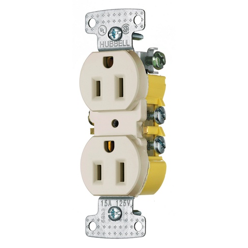 [WIR.03.355] HUBBELL RR15LA Tomacorriente doble residencial polarizado 2P, 15A, 125V, 5-15R, light almond