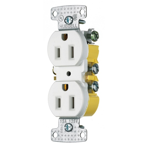 [WIR.03.354] [RR15W] HUBBELL RR15W Tomacorriente doble residencial polarizado 2P, 15A, 125V, 5-15R, blanco