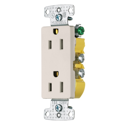 [WIR.03.343] HUBBELL RRD15LA Tomacorriente doble residencial polarizado,2P, 15A, 125V, 5-15R, light almond