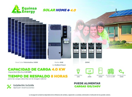 [Homesolar+4.0] Sistema de 1 inversor / cargador de 4000W + 6 paneles solares de 340W + 4 baterías de 200Ah