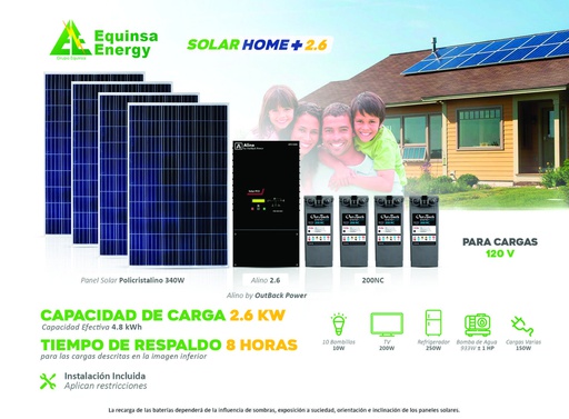 [Homesolar+2.6] Sistema de 1 inversor / cargador de 2600W + 4 paneles solares de 340W + 4 baterías de 200Ah