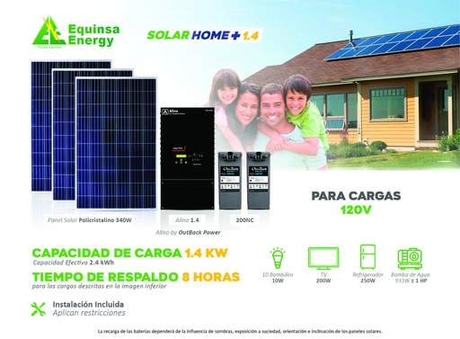 [Homesolar+1.4] Sistema de 1 inversor / cargador de 1400W + 3 paneles solares de 340W + 2 baterías de 200Ah