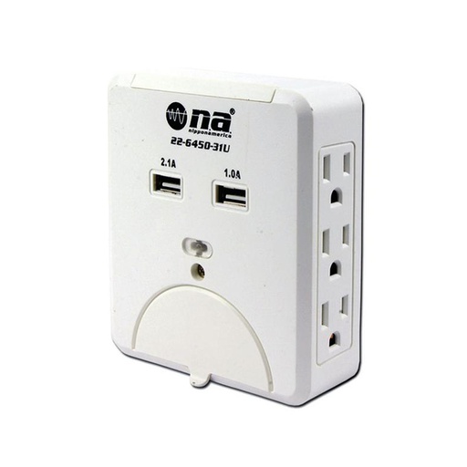 [AUT.01.644] Centro de carga de pared para 2 USB y 6 tomacorrientes con supresor de picos de voltaje de 450J
