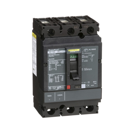 [DIS.01.446] Breaker termomagnético industrial HGL36100, 3P, 100A, 600V,18kA