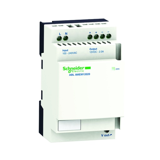 [AUT.01.397] ABL8MEM12020 Fuente de alimentación modo conmutador regulado para riel DIN, 1 o 2 fases, 2A, 100-240V AC, 12V