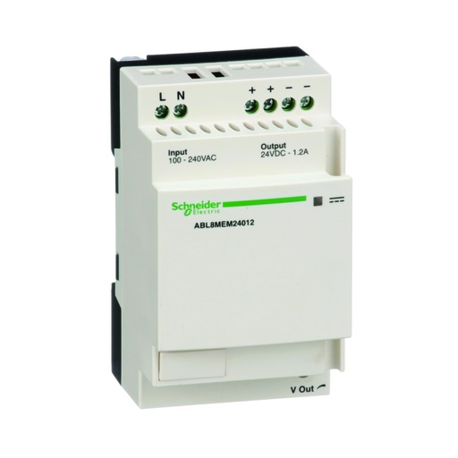 [AUT.01.396] ABL8MEM24012 Fuente de alimentación modo conmutador regulado para riel DIN, 1 o 2 fases, 1.2A, 100-240V AC, 24V