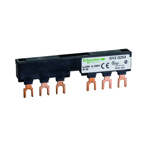 [AUT.01.260] Barra colectora tipo peine, 2 derivaciones, 54mm, 3P, 63A, 690V, compatible con GV2ME/LC1D09-38