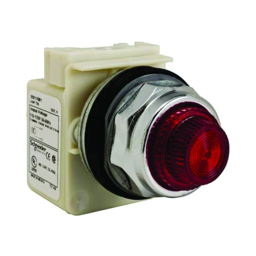 [AUT.01.482] [9001KP1R31] Luz piloto 9001KP1R31 con bombillo incandescente BA 9s, rojo, plástico, 30mm, transformador 120V CA, conexión por tornillo, Harmony 9001K