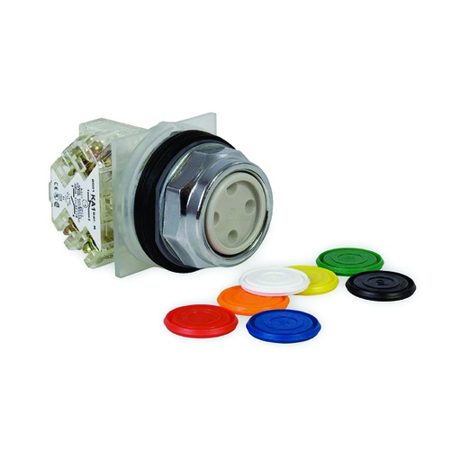 [AUT.04.189] Pulsador con 7 colores intercambiables, sin iluminacion, metálico, 30mm, 1NA + 1NC, 10A, 600V, Harmony 9001K