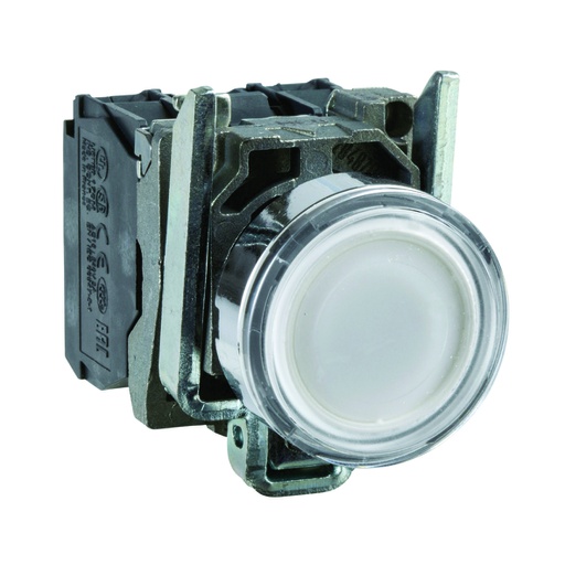 [AUT.04.132] [XB4BW31B5] Pulsador iluminado LED integrado, blanco, metálico, 22mm, 1NA + 1NC, 24V, Harmony XB4