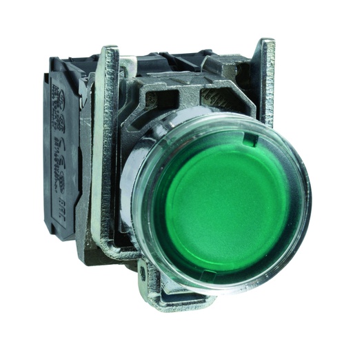 [AUT.04.134] [XB4BW33M5] Pulsador iluminado LED integrado, verde, metálico, 22mm, 1NA + 1NC, 220→240V, Harmony XB4