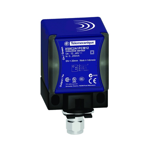 [AUT.02.056] [XS7C2A1PAM12] XS7C2A1PAM12 Sensor de proximidad inductivo para equipo móvil XS7, plástico, PBT, 40x40x70, Sn 15mm, 12→24VDC, conectormacho M12 con 4 pines, OsiSense XS
