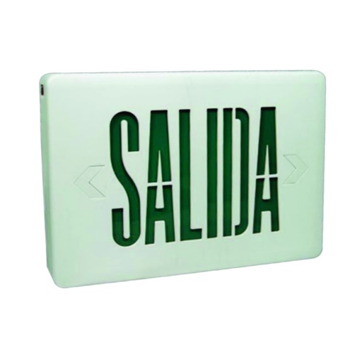 [ILU.01.1195] SYLVANIA Rótulo de salida LED E-50G UL, letras color verde "SALIDA", 120/277V