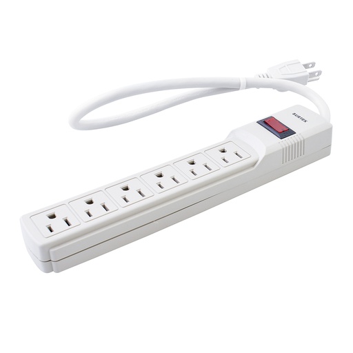 [COM.01.391] [136220] SURTEK Regleta de 6 entradas con supresor de picos de voltaje de 270J,15A, 127V, cable de 75 cm de largo
