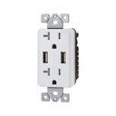 Tomacorriente doble 20A, 125V, 2 USB de 4A, blanco, UL