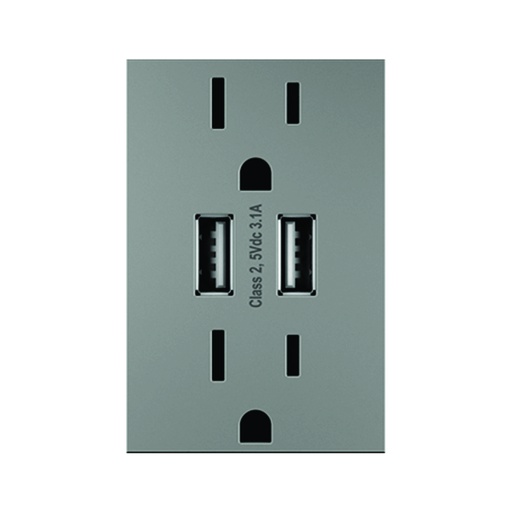 [WIR.03.686] LEGRAND Adorne Toma-USB doble 15A, 120VAC, 120V, magnesio