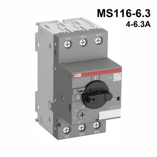 [AUT.01.031] [1SAM250000R1009] Guardamotor termomagnético MS116-6.3 con terminales de abrazadera de tornillo, 4.0→6.3A, 3P, 2.2kW, 208→690VCA, -25→+55°C, 60HZ