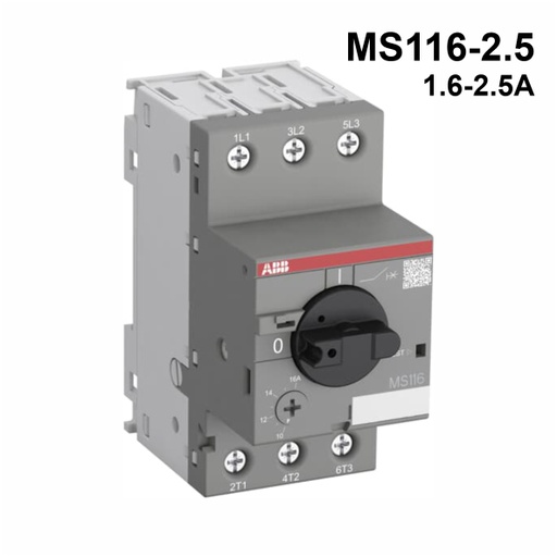 [AUT.01.826] [1SAM250000R1007] Guardamotor termomagnético MS116-2.5 con terminales de abrazadera de tornillo, 1.6→2.5A, 3P, 0.75kW, 208→690VCA, -25→+55°C, 60HZ