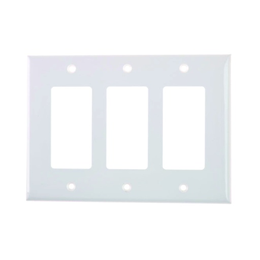 [WIR.03.797] [8833W] Placa decorativa plástica de pared sin tornillos, 3 Gang, blanco, UL