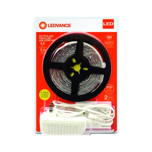 [ILU.01.983] [86245] OSRAM Cinta LED ECOKIT 4.8W/metro, 400Lms/metro, 110-277V, 6500K, IP20,80 CRI, luz blanca, 5 metros lineales, incluye driver