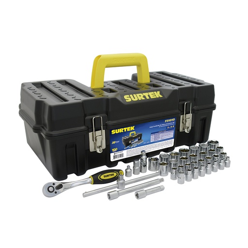 [HER.04.753] [F5101C] SURTEK Juego de dados y accesorios cuadro de 3/8" combinado de 38 piezasen caja
